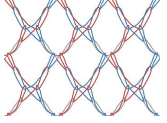 NIRI, 2023 Drawing of ITN mesh fabric displayed as looping red and blue lines to form seven diamond shapes.